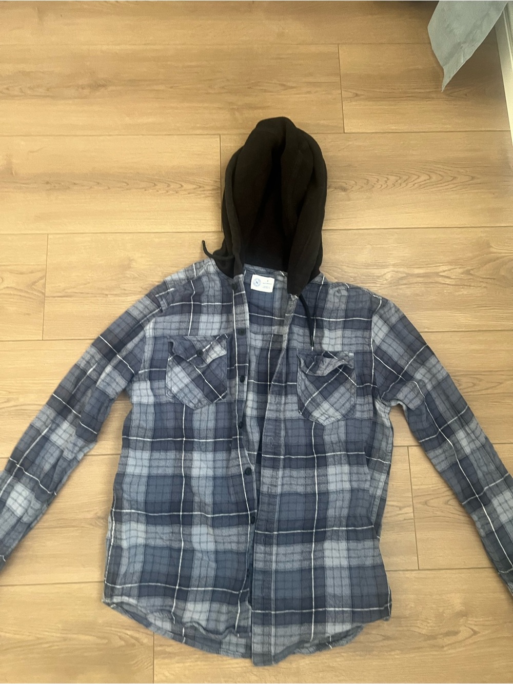 Hurley Blue and Black Plaid Hooded Shirt Jacket
